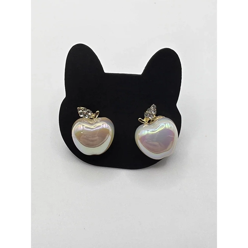 Apple-Shaped Faux Pearl & Rhinestone Accents Earrings